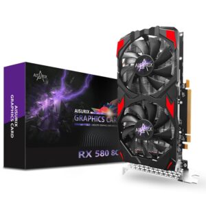 AISURIX RX 580 Graphics Card, 2048SP, Real 8GB, GDDR5, 256 Bit, Pc Gaming Video Card, 2XDP, HDMI, PCI Express 3.0 with Freeze Fan Stop for Desktop Computer Gaming Gpu