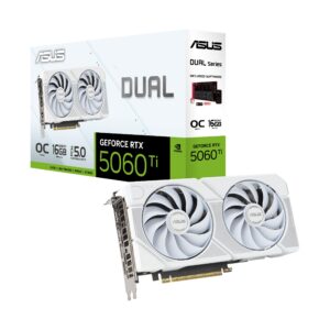 Dual NVIDIA GeForce RTX™ 5060 Ti 16GB GDDR7 White OC Edition (PCIe 5.0, 16GB GDDR7, DLSS 4, HDMI 2.1b, DisplayPort 2.1b, 2.5-Slot Design, Axial-tech Fan Design, 0dB Technology), 3 Year Warranty