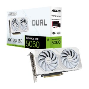 Dual NVIDIA GeForce RTX™ 5060 8GB GDDR7 White OC Edition Graphics Card, Desktop (PCIe 5.0, DLSS 4, HDMI 2.1b, DisplayPort 2.1b, 2.5-Slot, Axial-tech Fan, Dual BIOS), 3 Year Warranty
