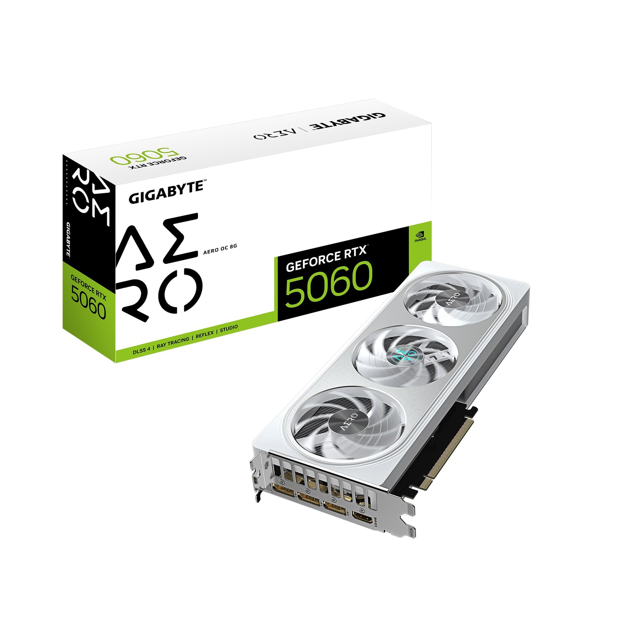 GeForce RTX 5060 AERO OC 8G Graphics Card, 8GB 128-bit GDDR7, PCIe 5.0, WINDFORCE Cooling System, Made by NVIDIA, DisplayPort & HDMI - Video Output Interface, GV-N5060AERO OC-8GD Video Card