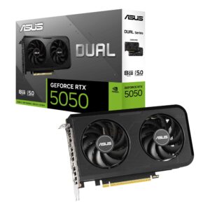 Dual NVIDIA GeForce RTX™ 5050 8GB GDDR6 (PCIe 5.0, 8GB GDDR6, DLSS 4, HDMI 2.1b, DisplayPort 2.1b, 2-Slot, Axial-tech Fan Design, 0dB Technology, Dual BIOS), 3 Year Warranty