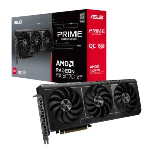 Prime AMD Radeon RX 9070 XT 16GB GDDR6 OC Edition Graphics Card, AMD (PCIe 5.0, HDMI/DP 2.1, 2.5-Slot Design, Axial-tech Fans, Ball Bearings, Dual BIOS, GPU Guard), 3 Year Warranty