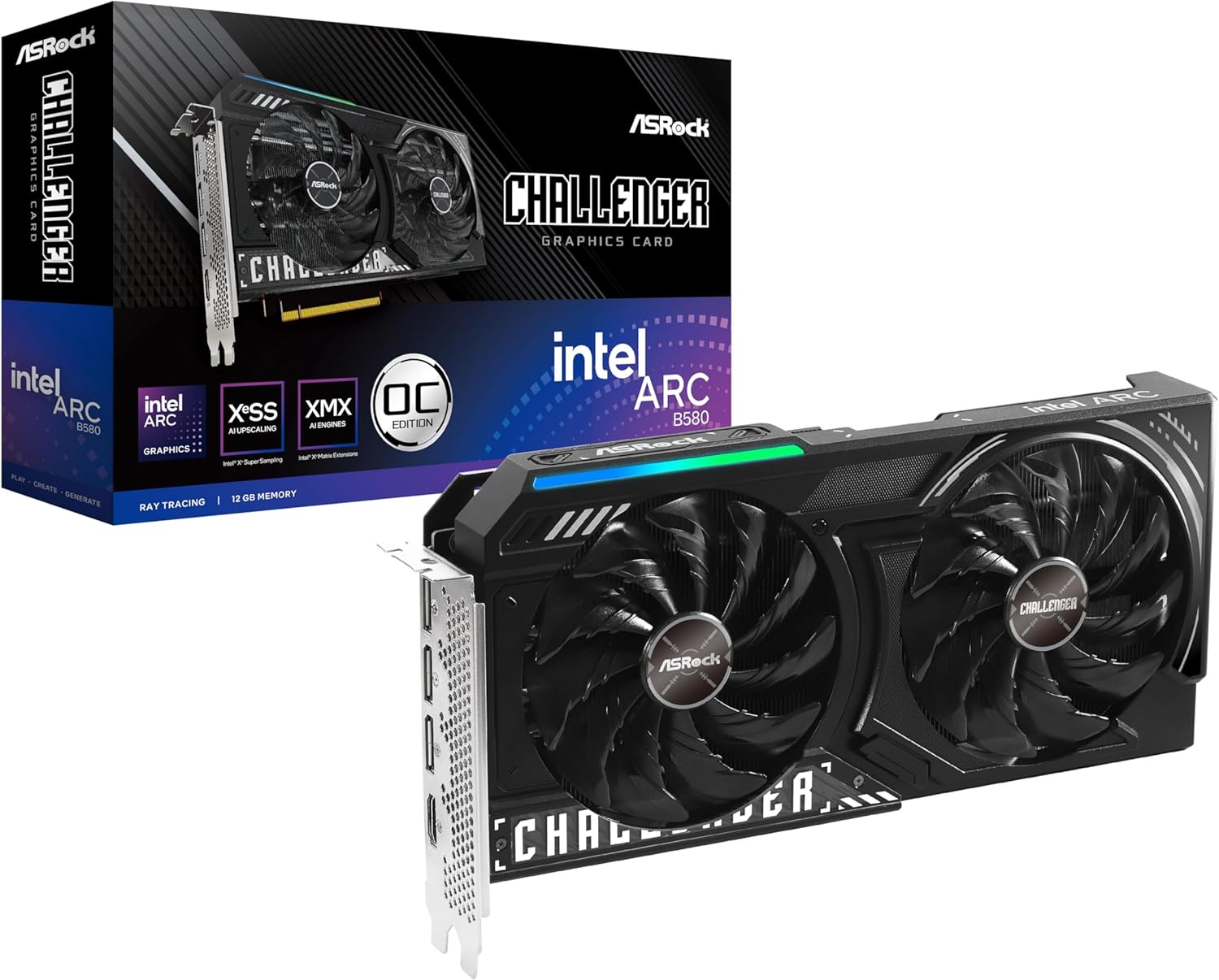 Intel Arc B580 Challenger 12GB GDDR6 OC Graphics Card - 192-Bit, PCIe 4.0, Dual Fan, DP 2.1, HDMI 2.1a