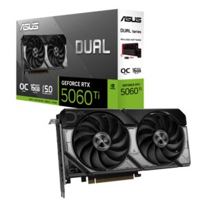 Dual NVIDIA GeForce RTX 5060 Ti 16GB GDDR7 OC Edition Graphics Card, (PCIe 5.0, DLSS 4, HDMI 2.1b, DisplayPort 2.1b, 2.5-Slot, Axial-tech Fan, 0dB Technology), 3 Year Warranty